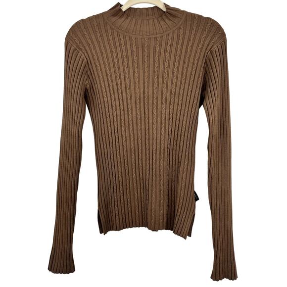 Obermeyer Devine Mock Neck Ribbed Cable Knit Ski Sweater – Brown – Size Large - Picture 1 of 5
